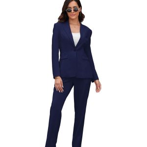 Women's Suits for Work Professional, 2 Piece Office Work Suit Set, Slim Fit One Button Blazer Jacket and Pants Set