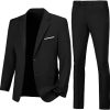 Mens 2 Piece Suit Slim 2 Button Prom Suit Jacket Pants Tuxedo Set | Formal Classic Notched Lapel Blazer Men, Micro-elastic Waist Flat Front Dress Pants Men, Wedding Work Party Mens Outfit