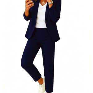 Kubsid Pant Suits for Women Dressy 2026 Stretchy Business Blazer and High Waist Straight Leg Pants Work 2 Piece Outfits