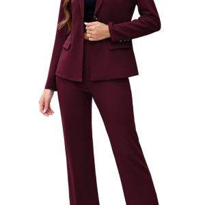 Women's 2 Piece Suits Business Casual Outfits Long Sleeve Solid Pantsuits Professional Office Work Sets