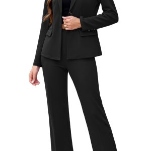 Women's 2 Piece Suits Business Casual Outfits Long Sleeve Solid Pantsuits Professional Office Work Sets