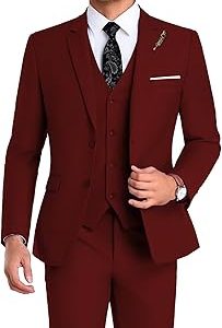 Men Suit 3 Pieces Slim Fit, 2 Buttons Groomsmen Business Jacket Vest Pant Prom Tuxedo with Tie
