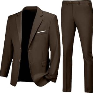 Mens 2 Piece Suit Slim 2 Button Prom Suit Jacket Pants Tuxedo Set | Formal Classic Notched Lapel Blazer Men, Micro-elastic Waist Flat Front Dress Pants Men, Wedding Work Party Mens Outfit