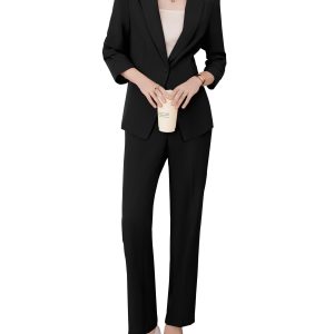 Women's 2 Piece Business Pantsuits Wrinkle Free Outfit | Suit Set with Pockets,Slim Fit,Lightweight Fabric,Machine Washable,Office,Interview,Church,Wedding Guest,Cocktail,Evening