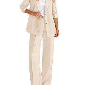 KIRUNDO Womens Suits 2 Piece Set Business Casual Outfits | Oversized Blazer Long Sleeve Fall Jackets, Wide Leg Dress Pants Suit, Professional Work Office Clothes, 2026 Fall Fashion