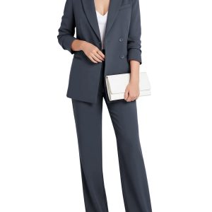 Women's 2 Piece Business Casual Suit Set, Blazer and High Waisted Wide Leg Pants, Dressy Work Office Outfits for Women