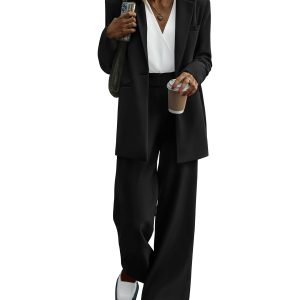 KIRUNDO Women Suits 2 Piece Set Business Dressy Pantsuit | Business Casual Outfits, Oversized Blazer Jacket Wide Leg Dress Pants Matching Sets, Work Office, 2026 Fall Fashion Clothing