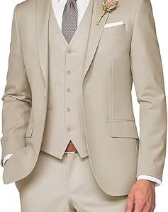 3 Piece Suit Men Slim Fit Wedding Suits for Mens Elegant One Button Jacket Single Breasted Vest Pants Set