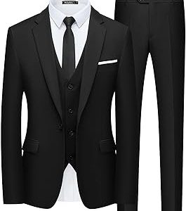 WULFUL Men’s Slim Fit Suit One Button 3-Piece Blazer Dress Business Wedding Party Jacket Vest & Pant
