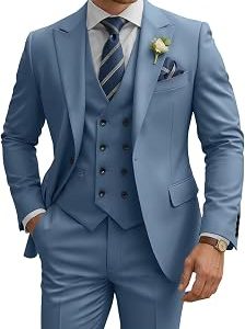 Mens Suit 3 Piece Slim Fit Suits for Men Double Breasted Suit Wedding Prom Suits Formal Business Dinner Tuxedo