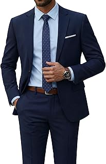 Men's 2 Piece Suit with Tie, One Button Slim Fit Solid Jacket and Pants Set, Suits for Men Prom Party Wedding & Business