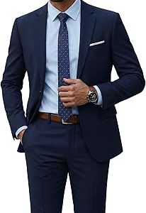 Men's 2 Piece Suit with Tie, One Button Slim Fit Solid Jacket and Pants Set, Suits for Men Prom Party Wedding & Business