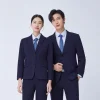 色纺弹力黑蓝条纹男女职业装西服套装学校教师工作服气质商务正装