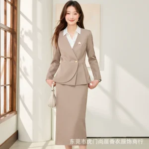 气质职业西装套装女高腰无松紧中长包臀裙行政售楼处工装两件套
